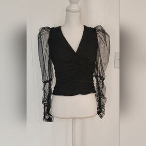 Maeve Black Fitted Puff Sleeve Blouse